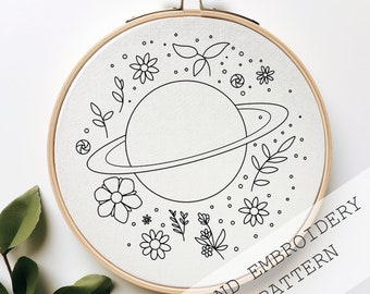 Floral Planet Embroidery, Universe Embroidery, Space