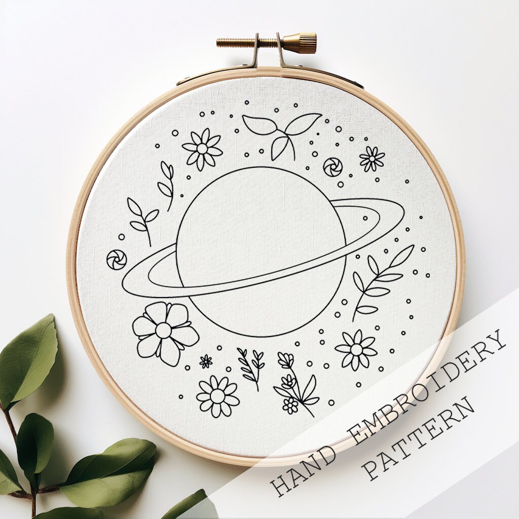 Floral Planet Embroidery, Universe Embroidery, Space