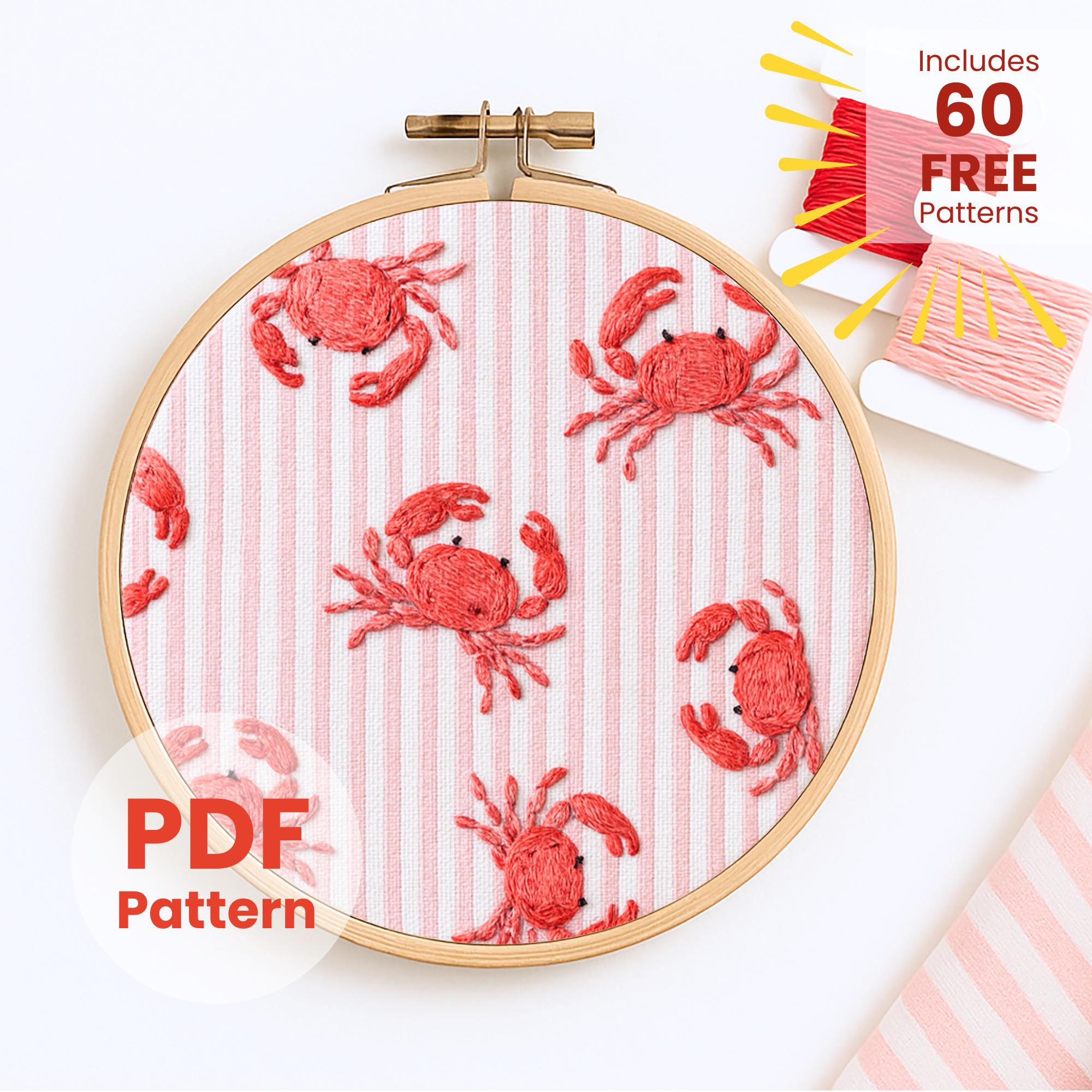 海岸の蟹の刺繍パターン：航海をテーマにしたビーチハウスの装飾（PDF