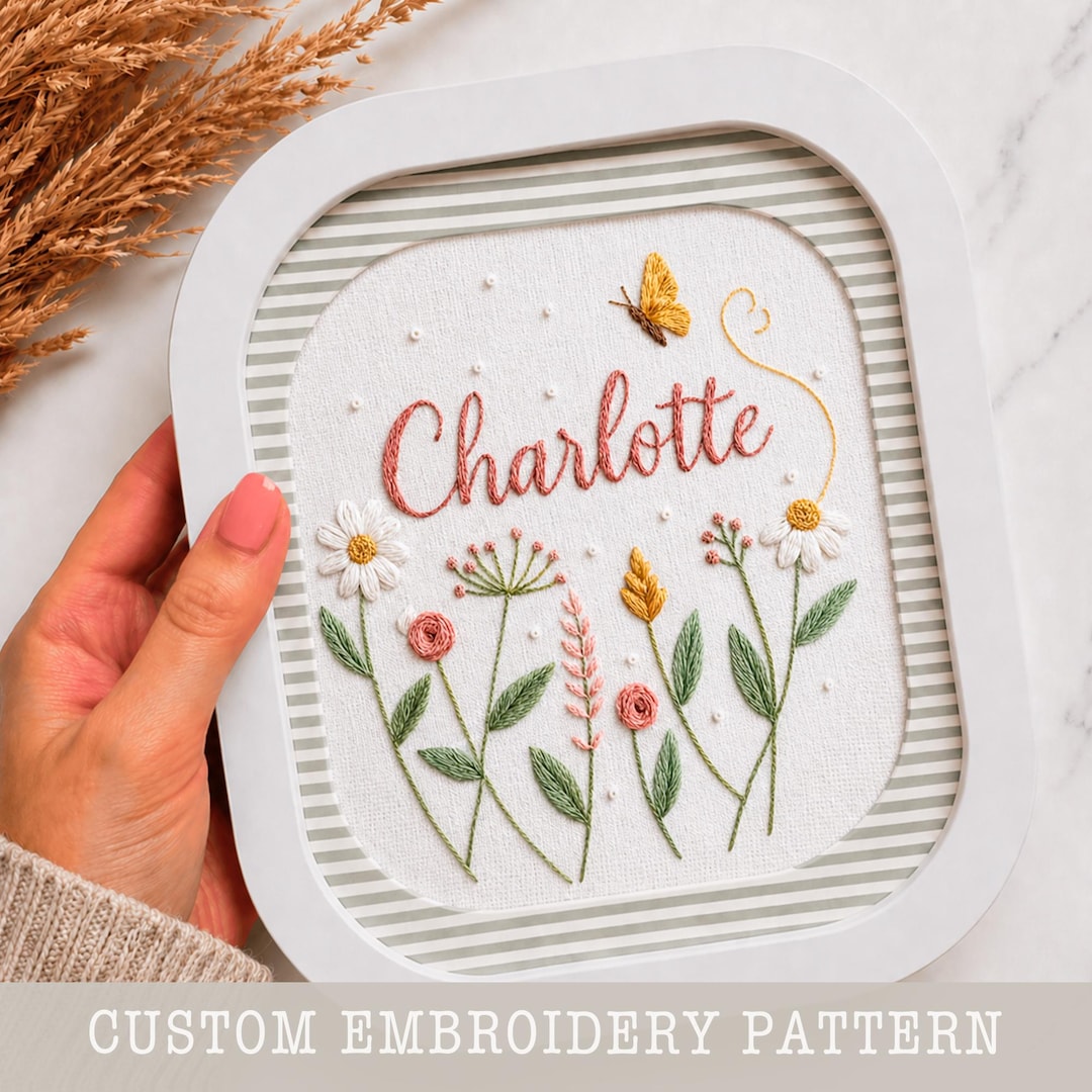 Floral Custom Name Embroidery Pattern Wildflower Nursery Decor PDF ...