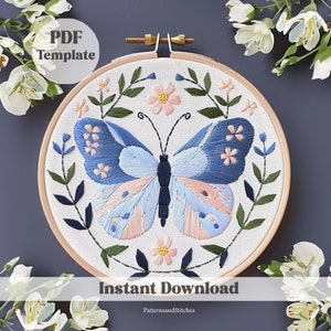 Volksvlinderborduurwerk, Butterfly Fields-borduurwerk, digitale download, vlinderborduurkunst, borduurpatroon, creatief stiksel