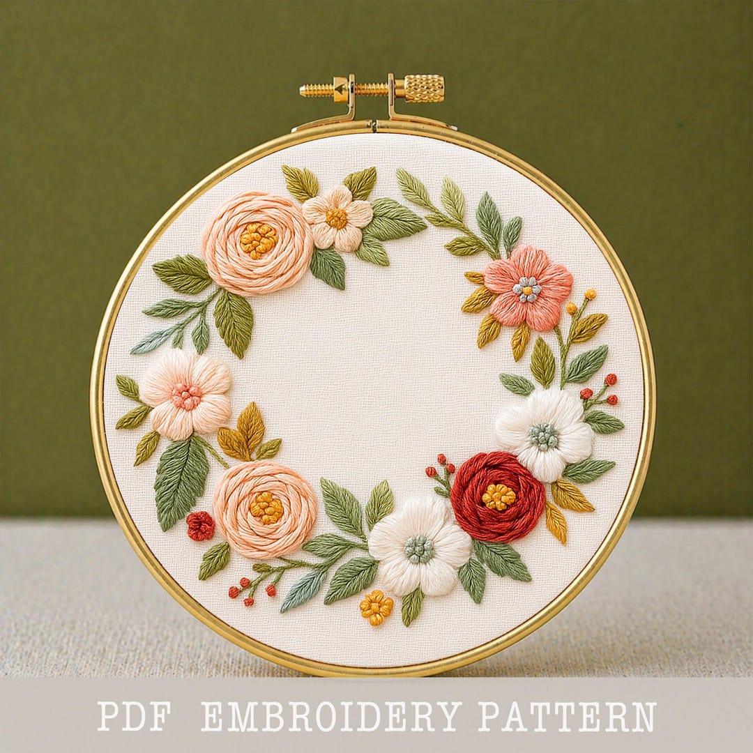 Floral Wreath Embroidery Pattern PDF Six Sizes Beginner Friendly ...
