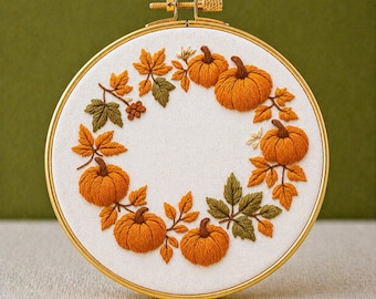 Pumpkin Embroidery Pattern: Autumn Design, Beginner friendly, printable Template (PDF Downloadable