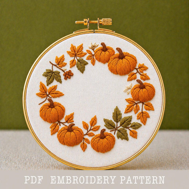 Pumpkin Embroidery Pattern: Autumn Design, Beginner Friendly, Printable ...