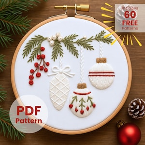 Christmas Bauble Embroidery Pattern: Festive Floral Ornament, ides gift (PDF template)