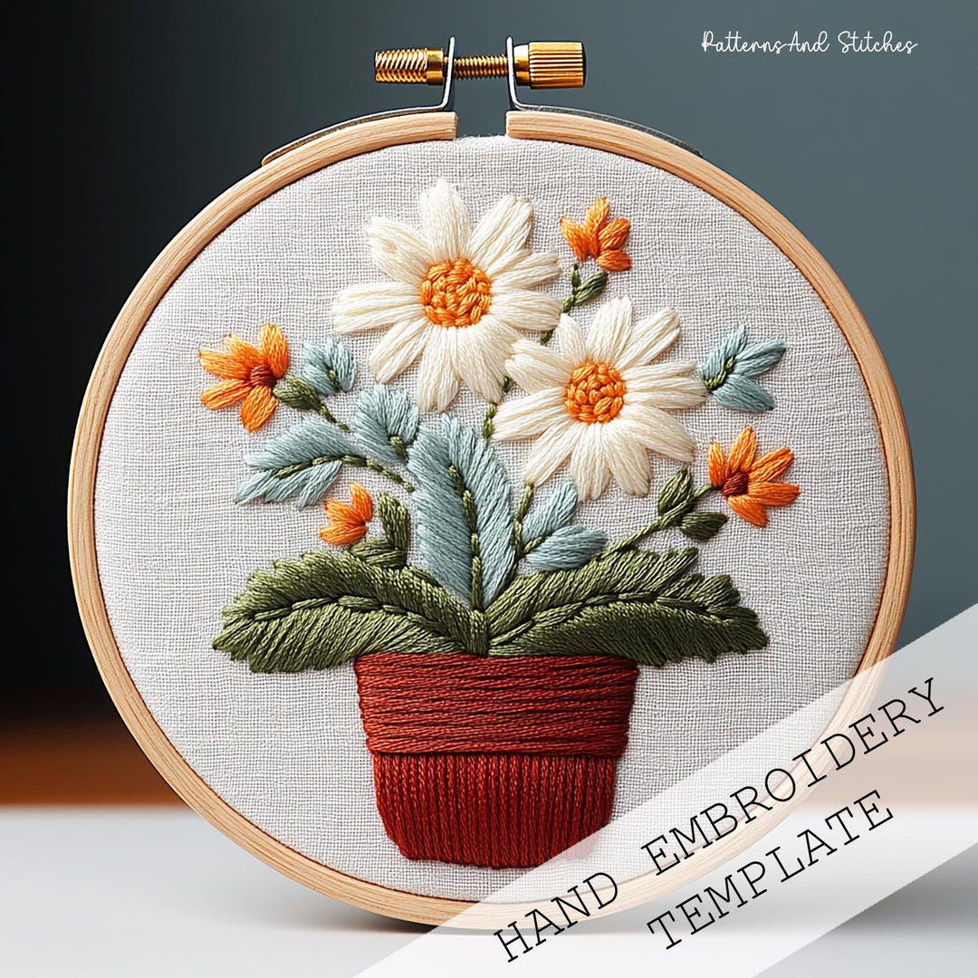 Floral Hand Embroidery, PDF Pattern Template, Digital Stitching File ...