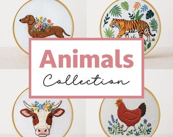 Animal Embroidery Pattern Bundle, All Designs, relaxing crafts (PDF)