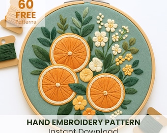 Oranges Embroidery Pattern, PDF Download, Cute oranges Decor DIY, Fruit Embroidery art, Citrus Embroidery, Kitchen Decor, Crafts For Adults