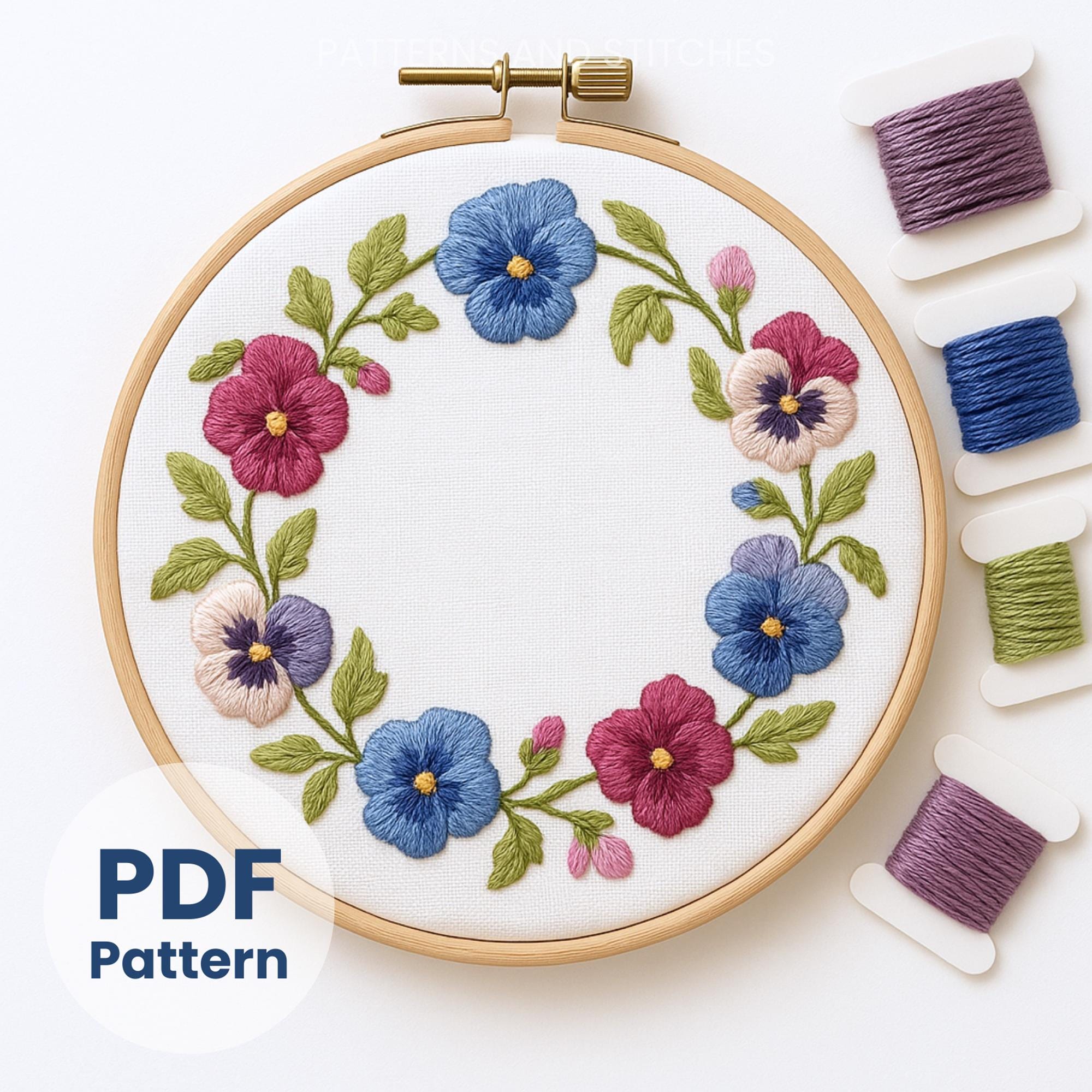 Pansy Wreath Embroidery Pattern PDF Instant Download Beginner Friendly ...
