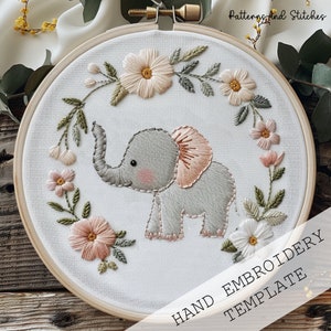 Elephant Hand Embroidery Patterns, elephant pattern, hand embroidery, printable pattern, floral elephant pattern, needlework, cute elephant