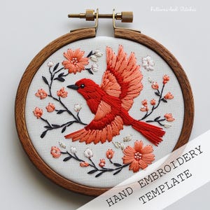 Firebird embroidery, Phoenix Rising Hand Embroidery, Phoenix Embroidery Design, Bird Pattern, Floral Phoenix, DIY Embroidery, summer crafts