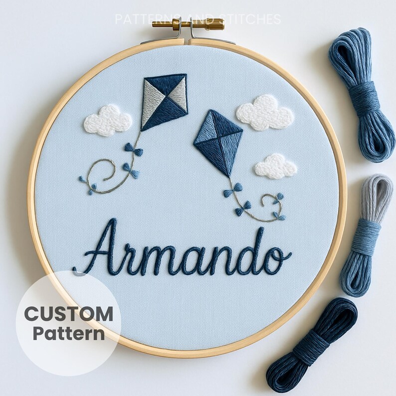 Kite Pattern Name Flying Kite Name Pattern, Personalised Floral Embroidery Hoop, Custom ...