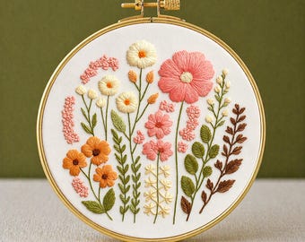 Patrón de bordado floral vintage, flores botánicas, archivo PDF para bordado a mano (descarga digital) manualidades de primavera