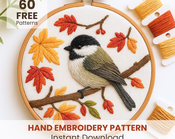 Chickadee Hand Embroidery Pattern, Chickadee Pattern, Autumn Bird ...