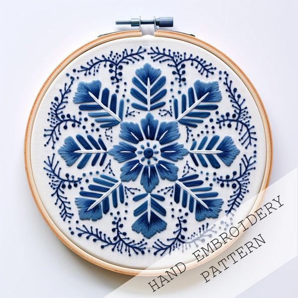 Floral embroidery pattern, Mandala embroidery, PDF pattern, DIY embroidery hoop, blue work embroidery, digital download, DIY Spring crafts