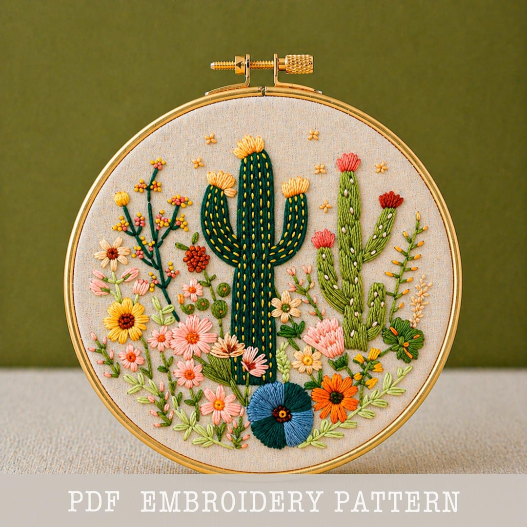 Cactus Floral Hand Embroidery Pattern: Modern Beginner DIY