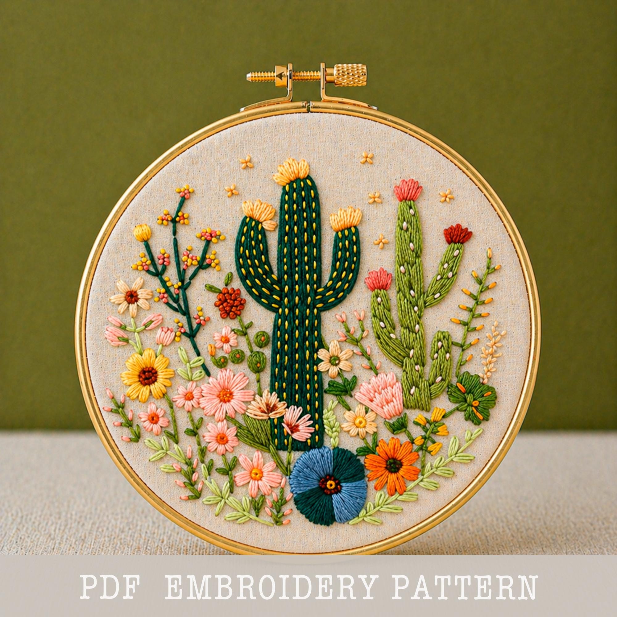 Cactus Floral Hand Embroidery Pattern: Modern Beginner DIY