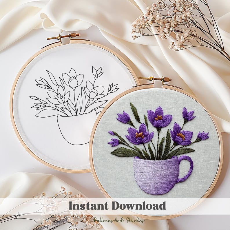 Beginner Friendly Embroidery Pattern Lavender Lover Gift Purple Flower Enthusiast Craft Project DIY Needlework Starter Hobby Crafter Download Botanical Art Fan Cottagecore Aesthetic Enthusiast Hand Stitching First Project Spring Crafter Activity Nature Inspired Crocus Fan Saffron Flower Motif Lover Violet Purple Olive Palette Crafter Lavender Cup Collector Gift Handmade Hobbyist Digital Craft Download Modern Embroiderer Easy Stitch Guide Textile Art Enthusiast Slow Living Craft Purple Aesthetic