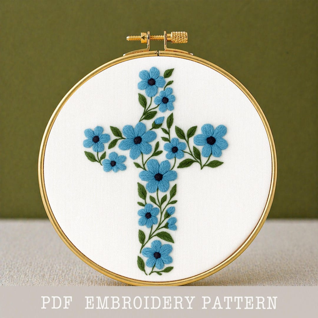 Floral Cross Embroidery Pattern: Beginner Hand Stitching Sampler