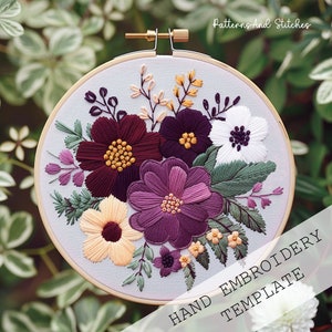 Herfstbloemen Handborduursjabloon, bloemmotief, boeketkunst, boeketborduurwerk, handborduurwerk, pdf-borduurwerk, beginnerskaart