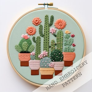 Ricamo a mano con piante grasse • Boho Botanical • Tema floreale fai da te • Regalo fatto a mano premuroso per gli amanti delle piante • Estetica minimalista • Arredamento boho