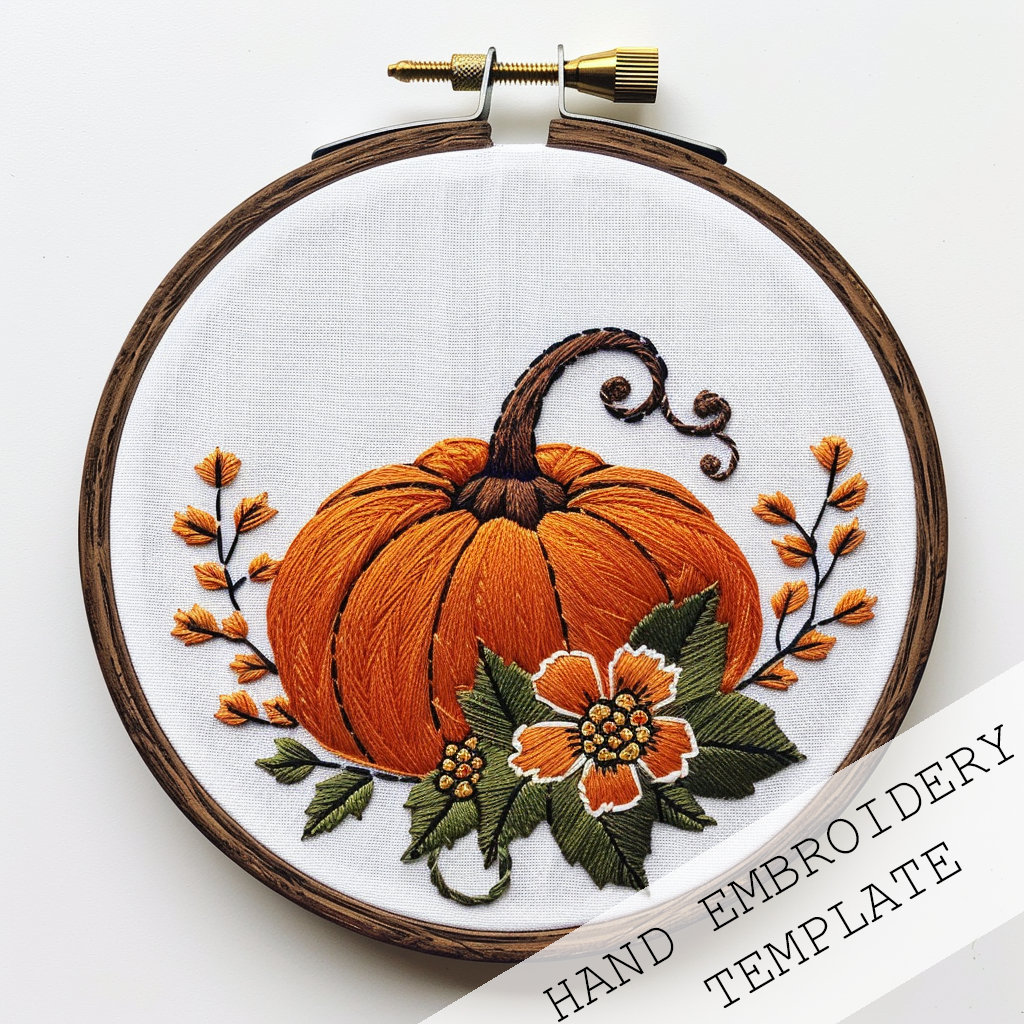 Pumpkin Embroidery Pattern: Fall Floral Design, Halloween Decor (PDF ...