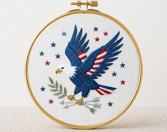 Bald Eagle Embroidery Pattern: Patriotic 4th of July USA Needlework, American Eagle Hoop Art (PDF Digital Download)