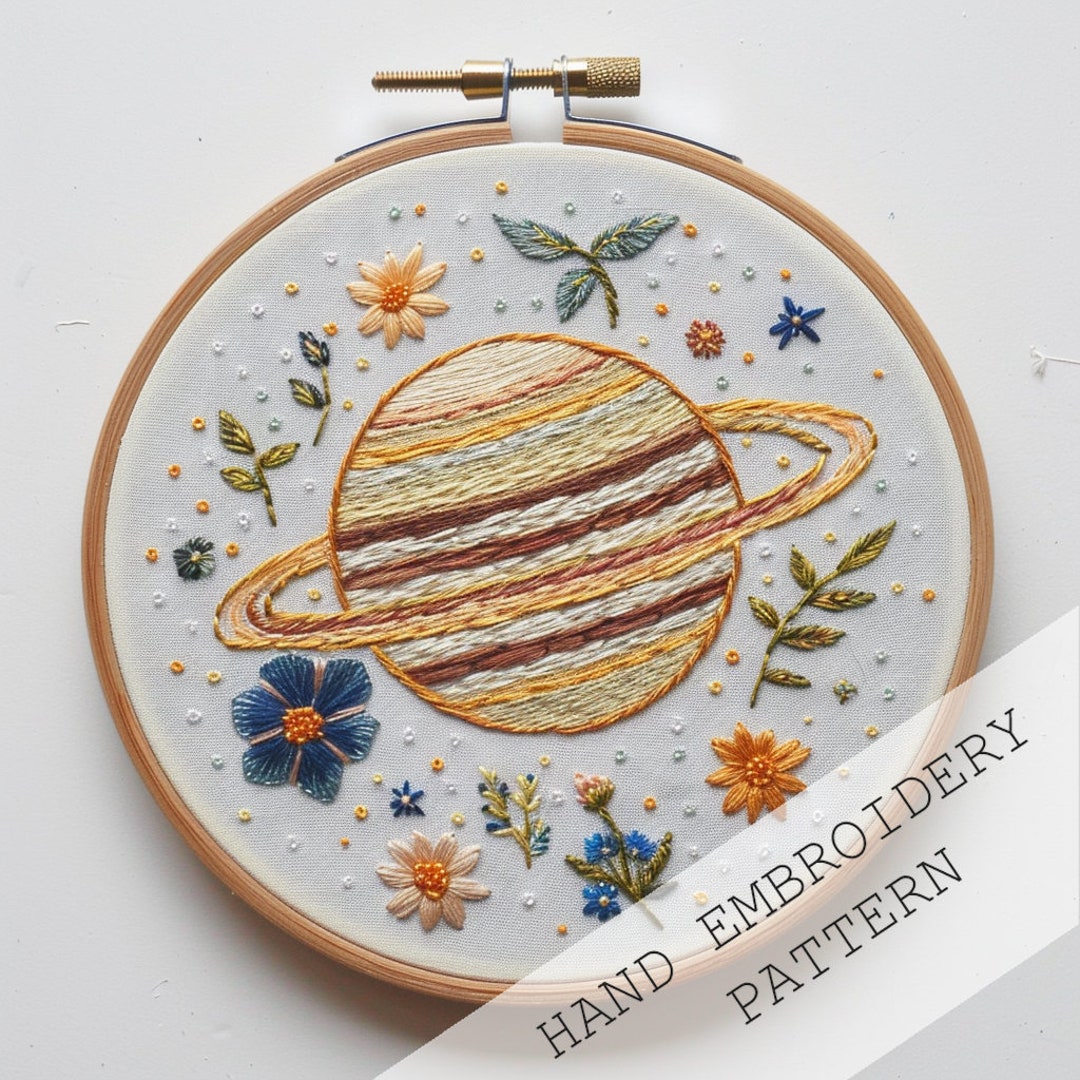 【amour様】planet3rd hand embroidery best Floral Planet Embroidery, Universe Embroidery, Space