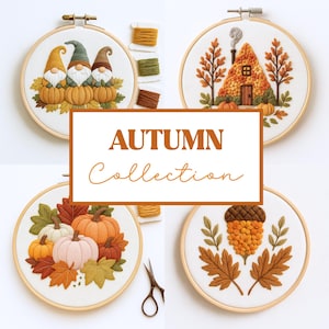 Lot de motifs de broderie d'automne : motifs esquissés à la main (téléchargement PDF)