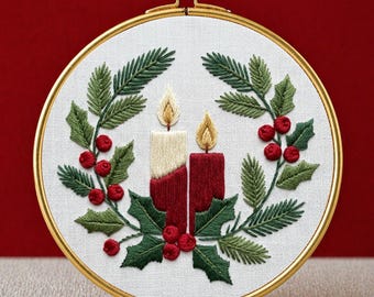 冬の刺繍パターン：クリスマスDIYフープアート、クラフトアイデア（PDFダウンロードテンプレート）
