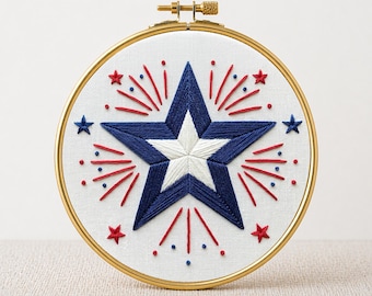 Patriotic 4th July Independence Day Design USA Star Hand Embroidery Pattern PDF Digital Download  Needlework Patriotic American Star