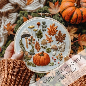 Fall Foliage Embroidery template, Needlepoint, Cross Stitch, Pumpkin Craft, Hand Embroidery, Embroidery art, autumn embroidery, autumn craft