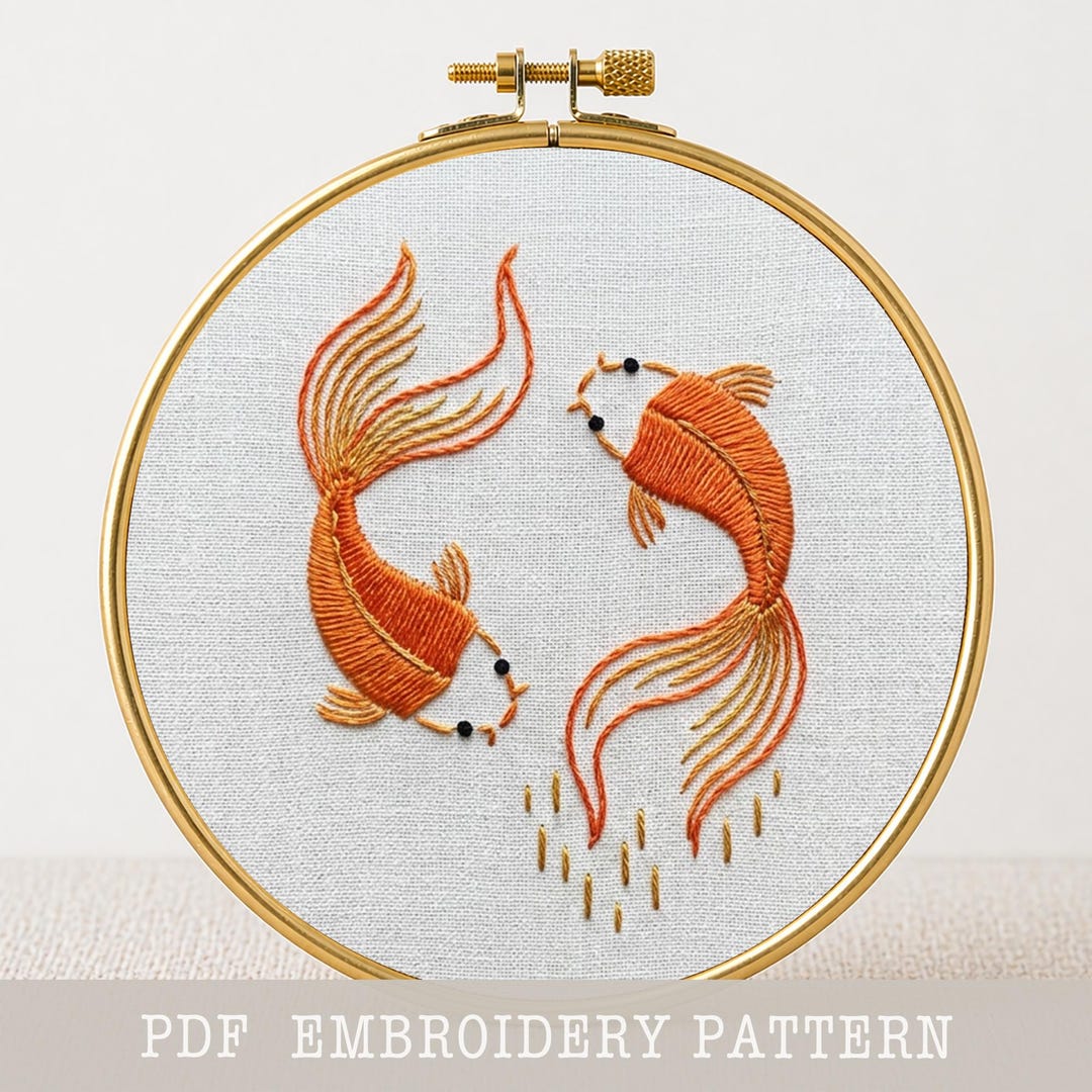 金魚池の手刺繍パターン：夏のDIYフープアート（PDF） - Etsy 日本