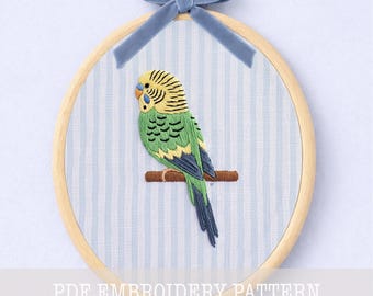 Budgie Embroidery Pattern PDF Digital Download Parakeet Bird Hoop Art Pet Portrait Beginner Friendly Hand Embroidery Printable PDF