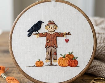 Fall Scarecrow Embroidery Pattern: Beginner Friendly Farmhouse Decor (PDF Downloadable Printable, 6 Sizes Included)