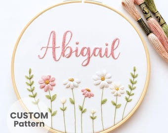 Personalized Floral Name Embroidery Pattern DIY Nursery Decor PDF Download