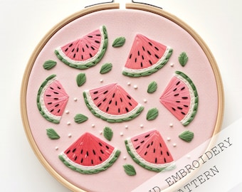 Watermelon Life Cycle Embroidery Pattern, DIY Fruit Hoop Art (PDF Pattern)