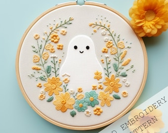 Cute Ghost Embroidery Pattern, Halloween Embroidery Pattern, Spooky Embroidery Art, Ghost garden embroidery Designs, DIY Halloween Crafts