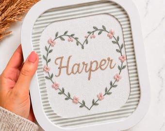 Custom Name Floral Heart Embroidery PDF Pattern Monogram Wedding Gift Hoop Art Easy Beginner Printable Digital Download Flower Sign