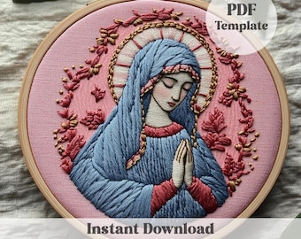 Hand embroidery pattern, Virgin Mary embroidery design, Christian Needlepoint instant download, Mother Mary embroidery, modern embroidery
