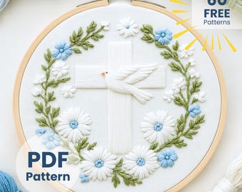 PDF pattern, Floral cross Hand embroidery pattern, Cross Embroidery pattern, Embroidery design, Beginner embroidery pattern, Embroidery art