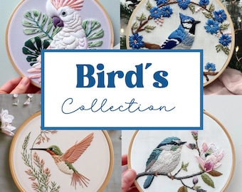 Birds Embroidery Pattern Bundle: Hand Embroidery Designs, wall decor (PDF template)