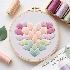 ソフトハート刺繍デザイン、初心者向け、手刺繍、即時ダウンロード、幾何学的な刺繍、宝石の刺繍、幾何学的なハート
