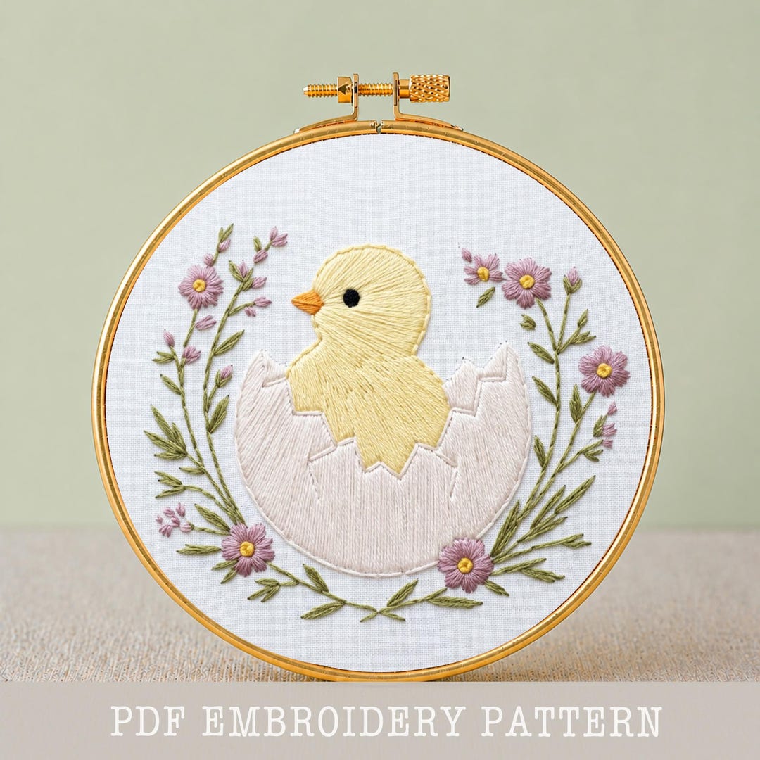 Hatching Chick Embroidery Pattern PDF Floral Egg Hoop Art Easter ...