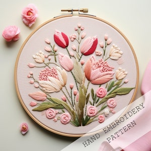 Tulips Hand Embroidery art, easter crafts, PDF Instant Download, Beginner Stitchers, Embroidery Designs, Modern Embroidery, DIY Embroidery