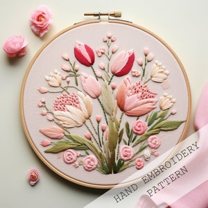 Tulpen, Handstickerei, Osterdekoration, PDF, Stickmuster, PDF, Stickmuster, Moderne Stickerei, DIY Stickerei