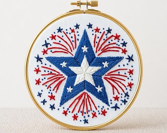 USA Star Hand Embroidery Pattern: Patriotic 4th of July, Independence day (PDF Pattern)