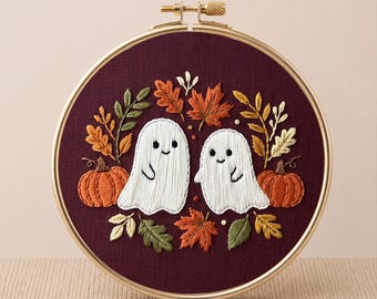 Ghost and Pumpkin Embroidery Pattern: Spooky Halloween Decor (PDF Download