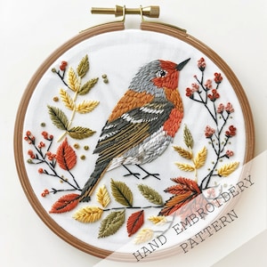 Spring Embroidery Pattern, Beginner Embroidery, PDF embroidery pattern, Spring Embroidery pattern, Bird Embroidery pattern, Woodland wreath