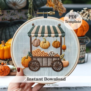 Herfstpompoenkar, pompoenhandborduurwerk, gezellige ambachten, volwassen ambachten voor de herfst, pompoenambachten, pdf-borduurpatroon, halloweenpatroon